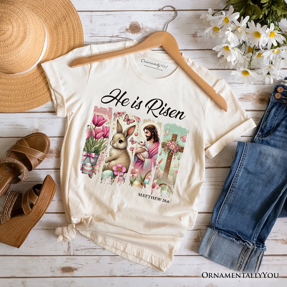 He Is Risen Easter Jesus T-Shirt, Matthew 28:6 Christian Tee for Believers