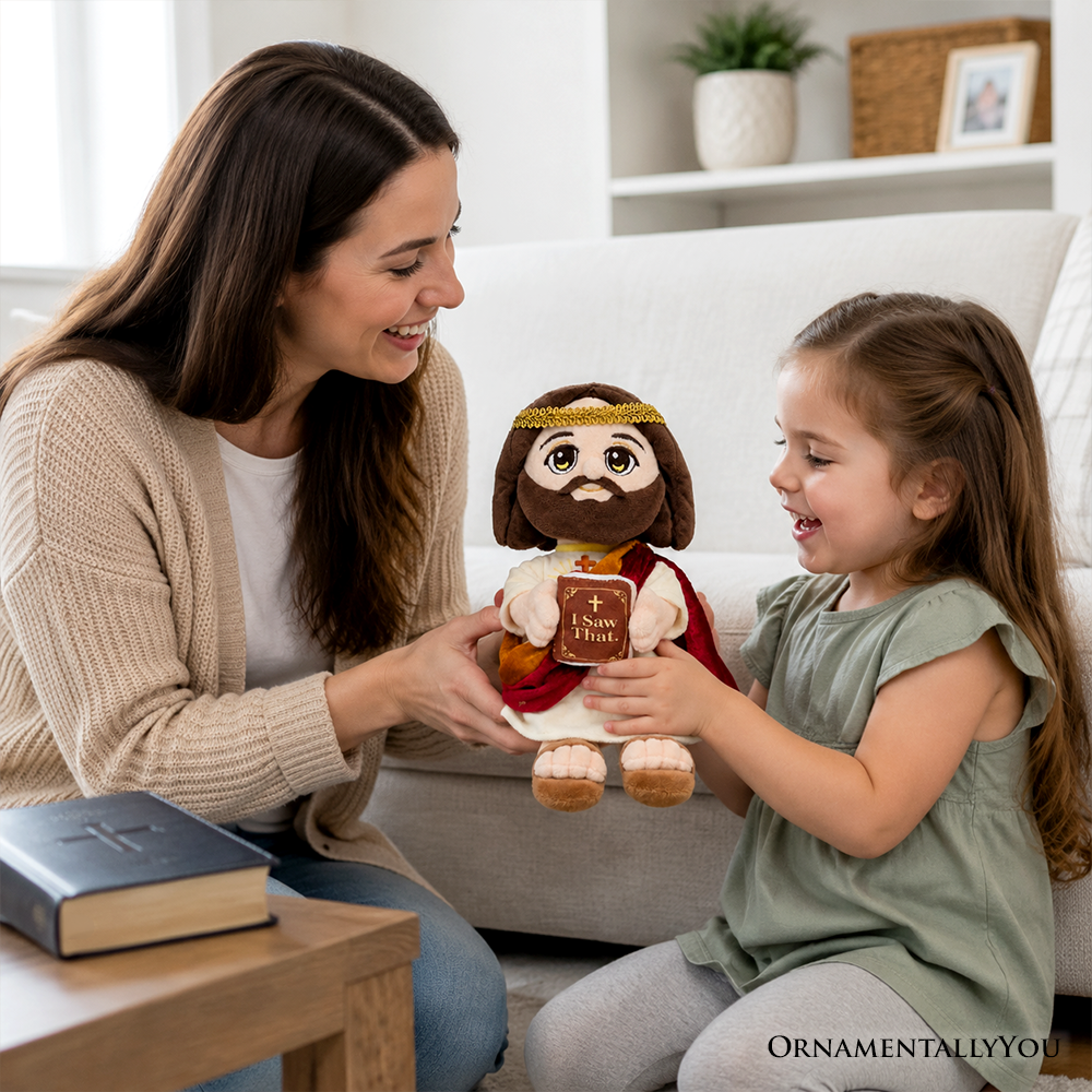 Jesus Plush Toy with “I Saw That” Book, 12" Christian Stuffed Doll Religious Gift for Faith and Family