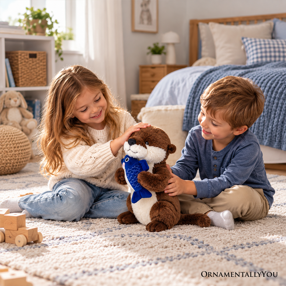 Otto the Otter Plushie, Adorable 12" Fish-Hugging Stuffed Animal for Kids’ Gifts