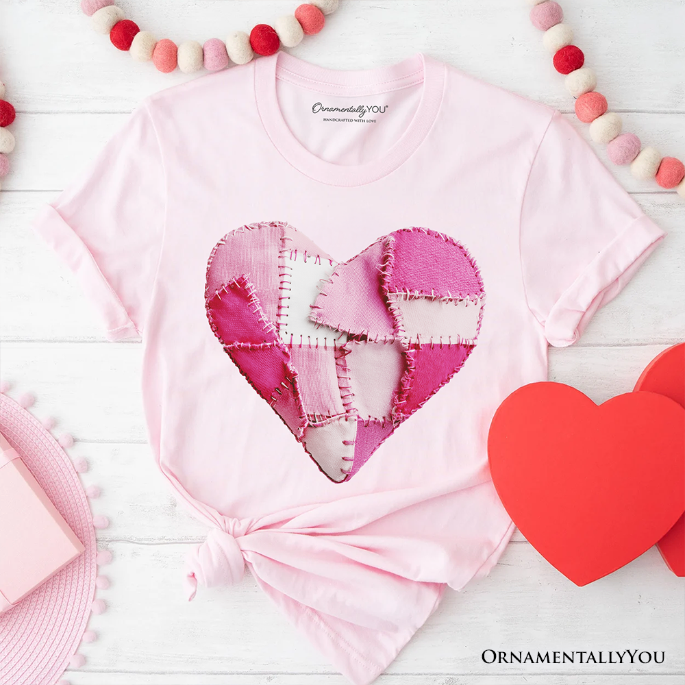 Patchwork Pink Heart Valentine T-Shirt, Love Retro Coquette Tee
