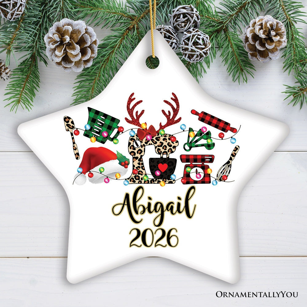 Personalized Baker Buffalo Plaid Leopard Merry Christmas Ornament, Baking Gift