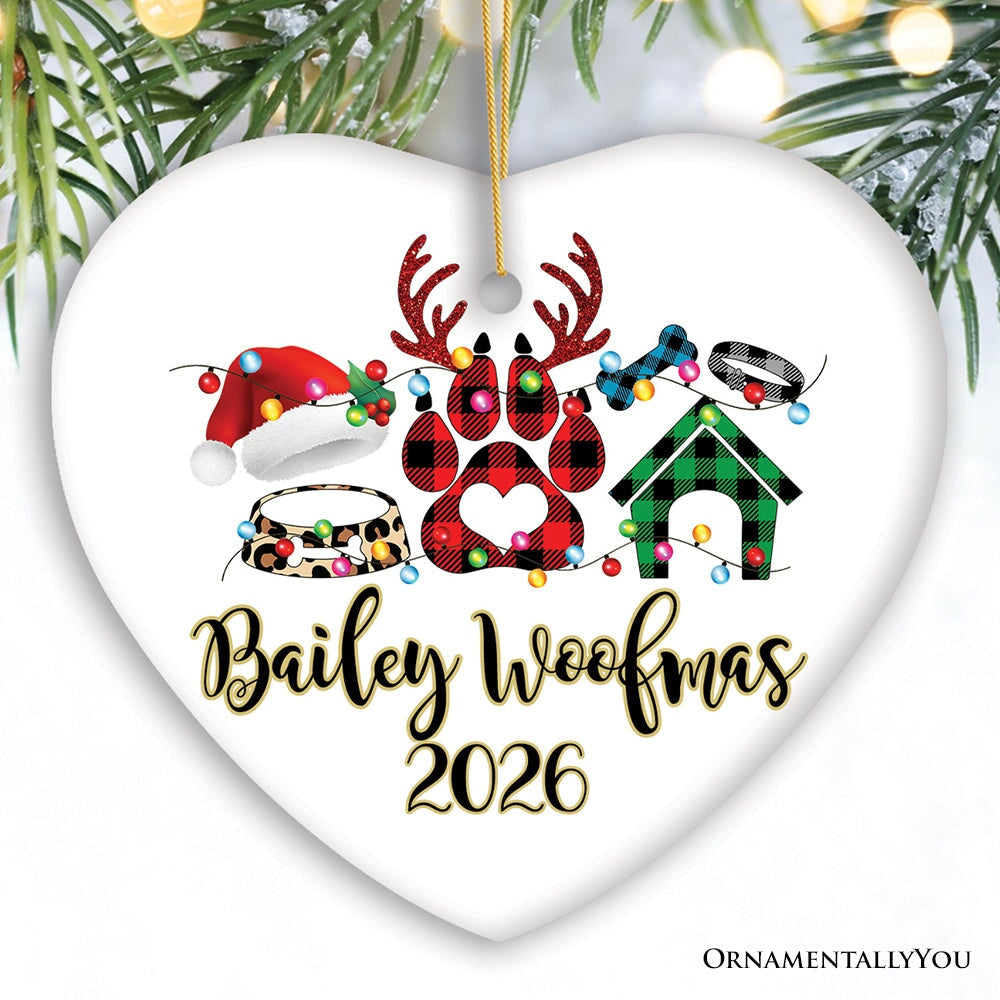 Personalized Dog Buffalo Plaid Leopard Merry Christmas Ornament, Dog Mom Gift