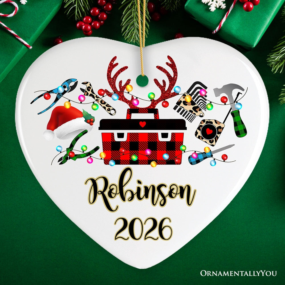 Personalized Handyman Buffalo Plaid Leopard Merry Christmas Ornament Woodworking Gift