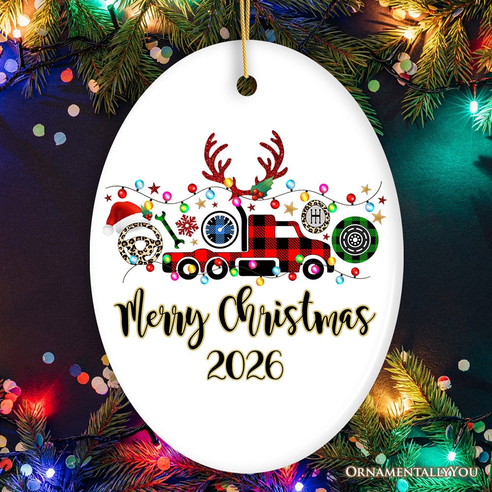 Personalized Truck Driver and Logistics Buffalo Plaid Christmas Ornament, Freight Delivery and Dispatcher Gift
