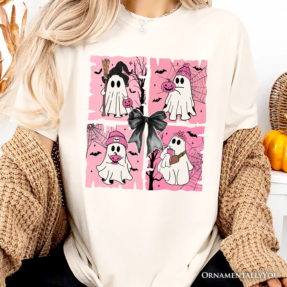 Pink Halloween Ghost T-Shirt, Coquette Spooky Season Tee for Girly Aesthetic