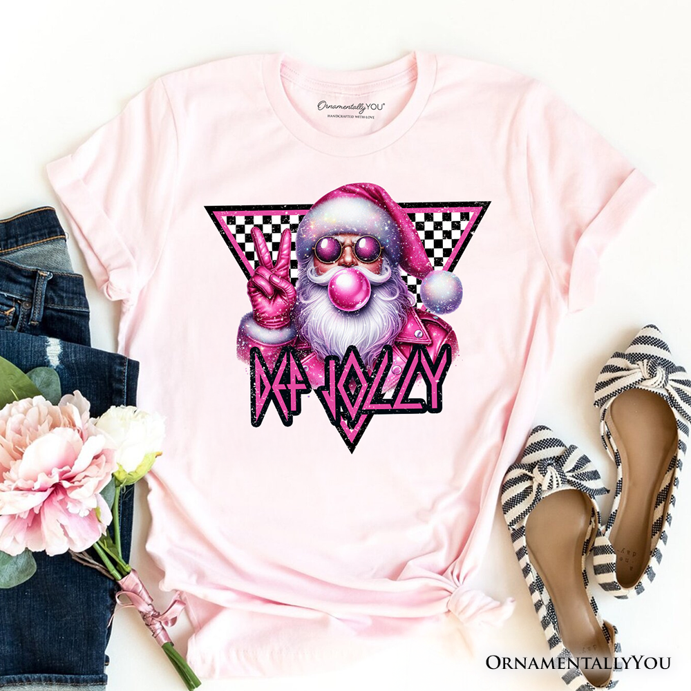 Pink Santa Blowing Bubblegum T‑Shirt, Def Jolly Coquette Retro Christmas Tee
