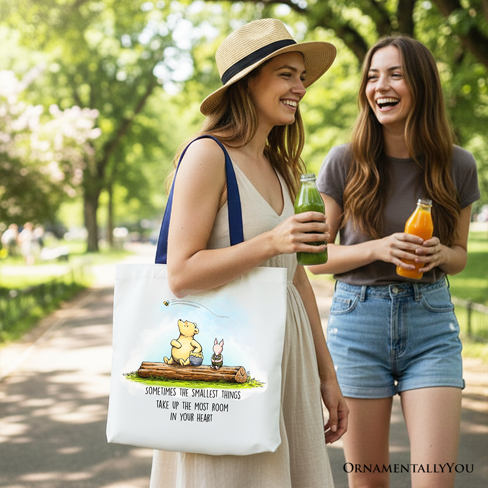 Sentimental Heartwarming Quote Bear Canvas Tote Bag, Small Things Friendly Gift