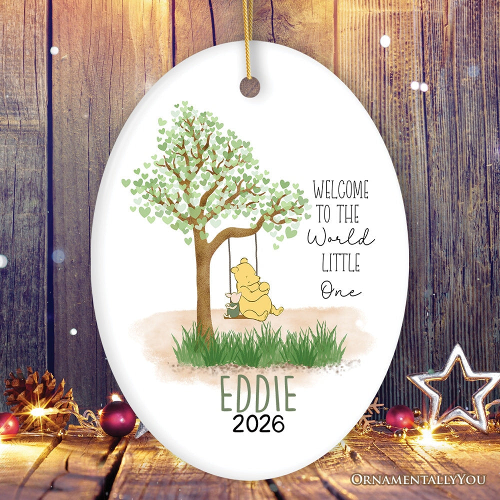 Sweet Simple Winnie-the-Pooh Personalized Newborn Baby Ornament, 1926 A.A. Milne Custom Name Ceramic Keepsake