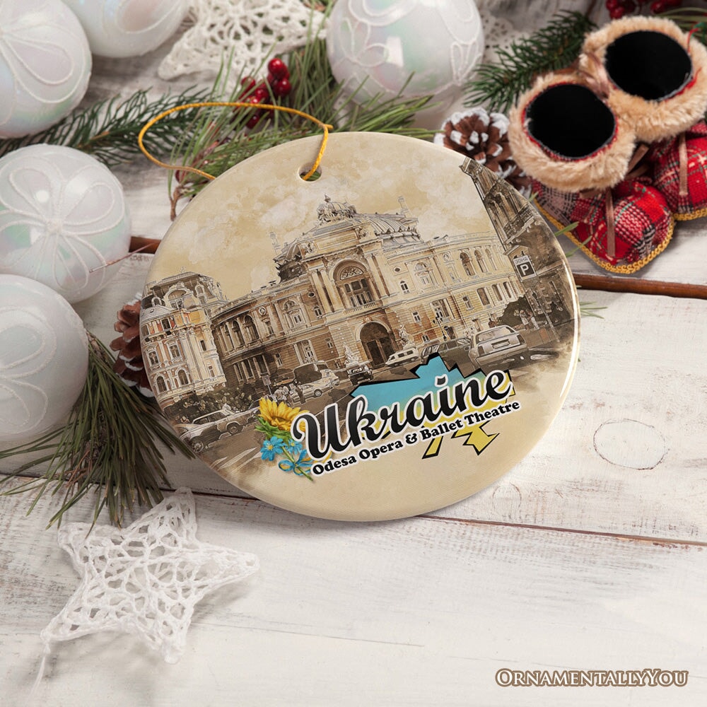 Ukraine Vintage City Artwork Ornament, Odesa Opera and Ballet Theatre Ukrainian Souvenir
