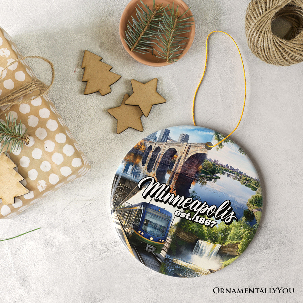 Vibrant Minneapolis Cultural Ornament, Minnesota Twin Cities Urban Heritage Christmas Souvenir