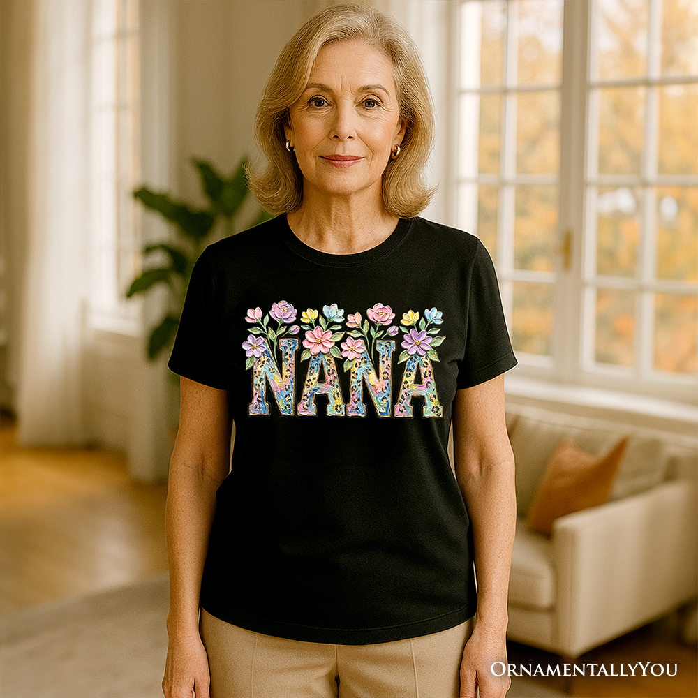 Wildflower Nana Floral Printed Faux Oil Paint T-Shirt, Mother's Day Grandmother Tee