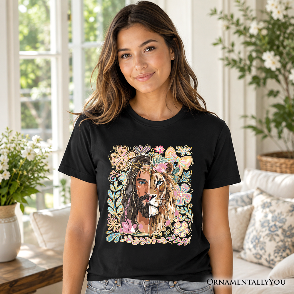 Lion of Judah Christian T-Shirt, Floral Jesus Religious Faith Tee