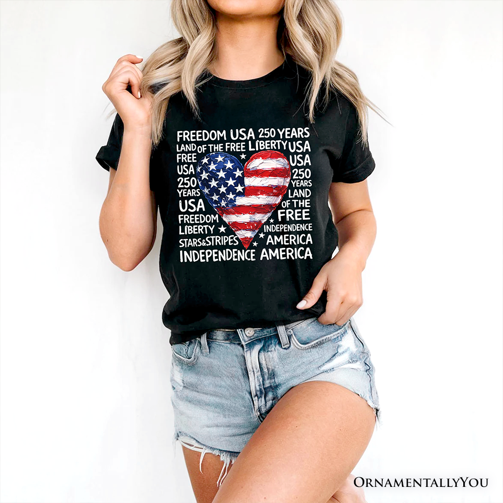 USA 250 Heart Patriotic T-Shirt, Retro 4th of July Tee