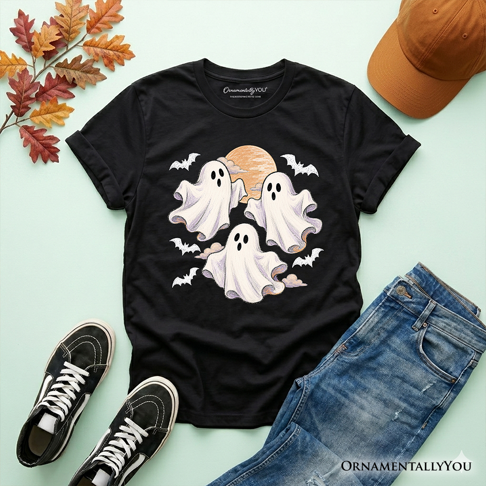 Vintage Ghost Kids T-Shirt, Spooky Halloween Full Moon Tee for Youth