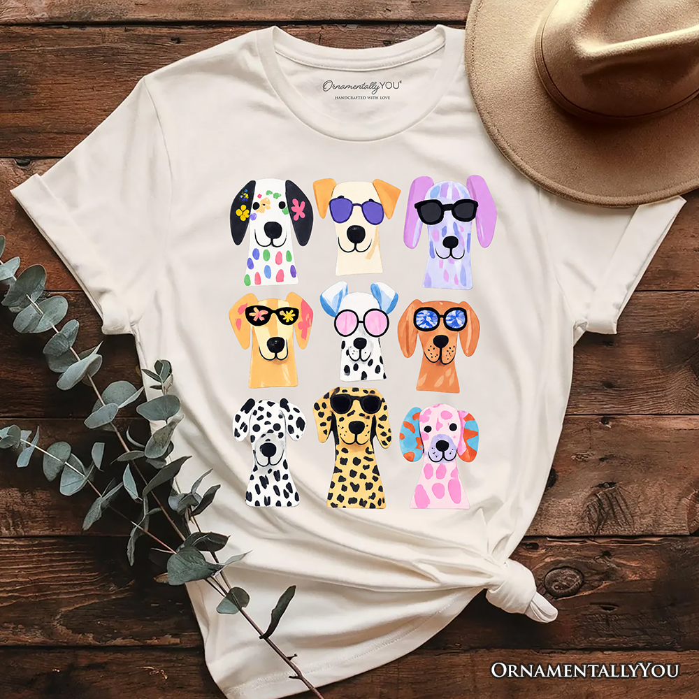 Colorful Dogs T-Shirt, Animals Breeds Summer Tee