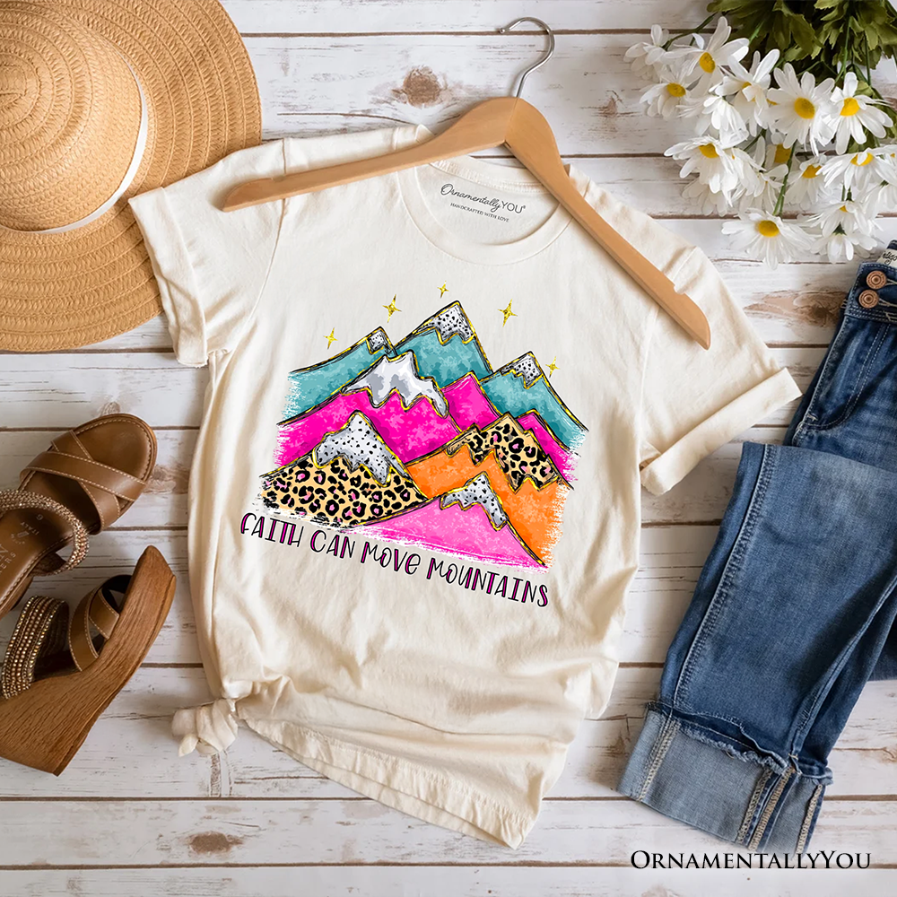 Faith Can Move Mountains Christian T-Shirt, Leopard Inspirational Tee