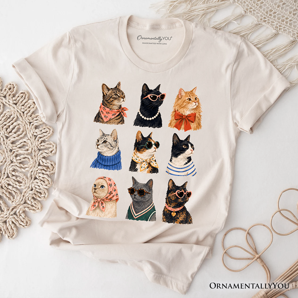Fashion Colorful Cats T-Shirt, Animals Breeds Summer Tee