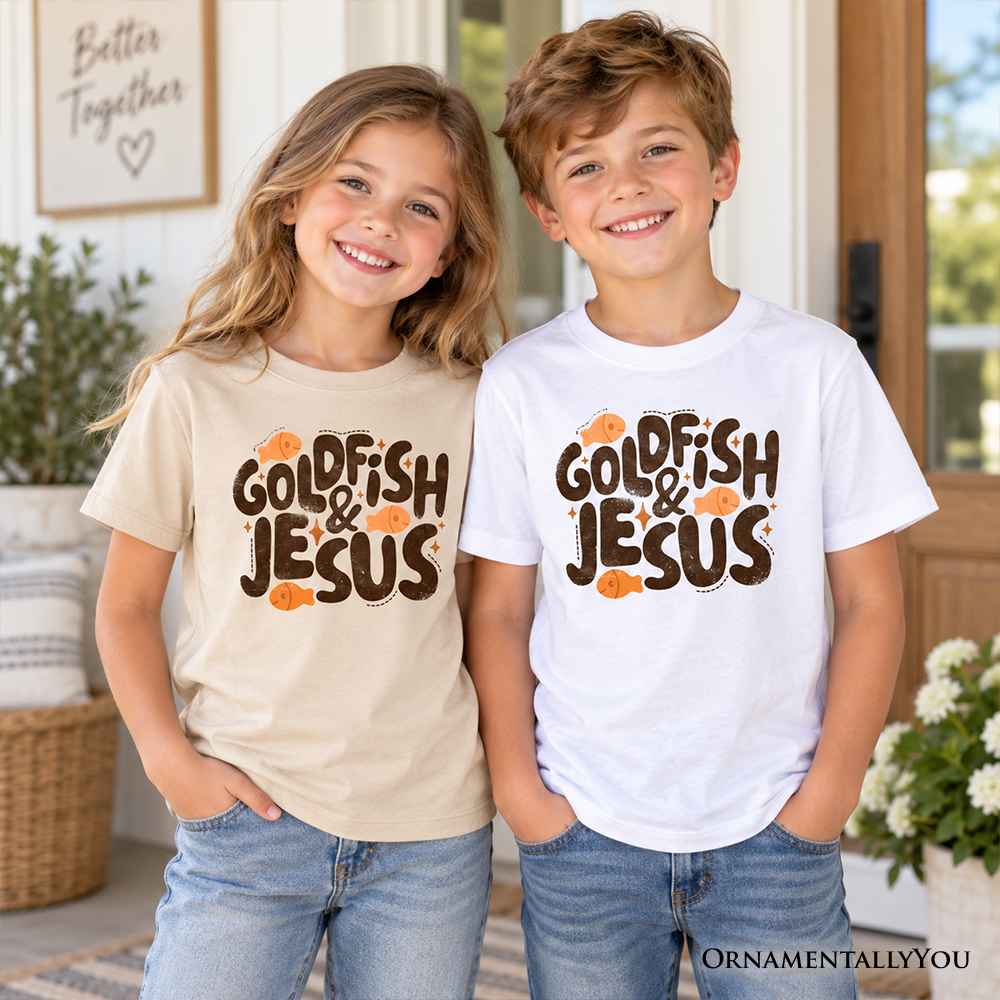 Goldfish and Jesus Kids T-Shirt, Retro Funny Christian Faith Tee for Youth