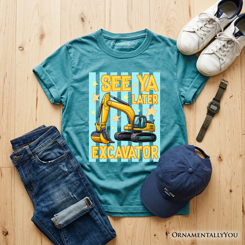 See Ya Later Excavator Kids T-Shirt, Retro Construction Vehicle Tee for Youth Boys