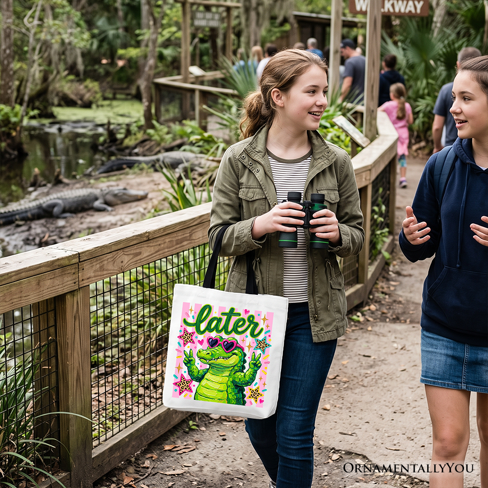 Later Alligator Kids Tote Bag, Funny Coquette Animal Gift Shopper for Youth Girls
