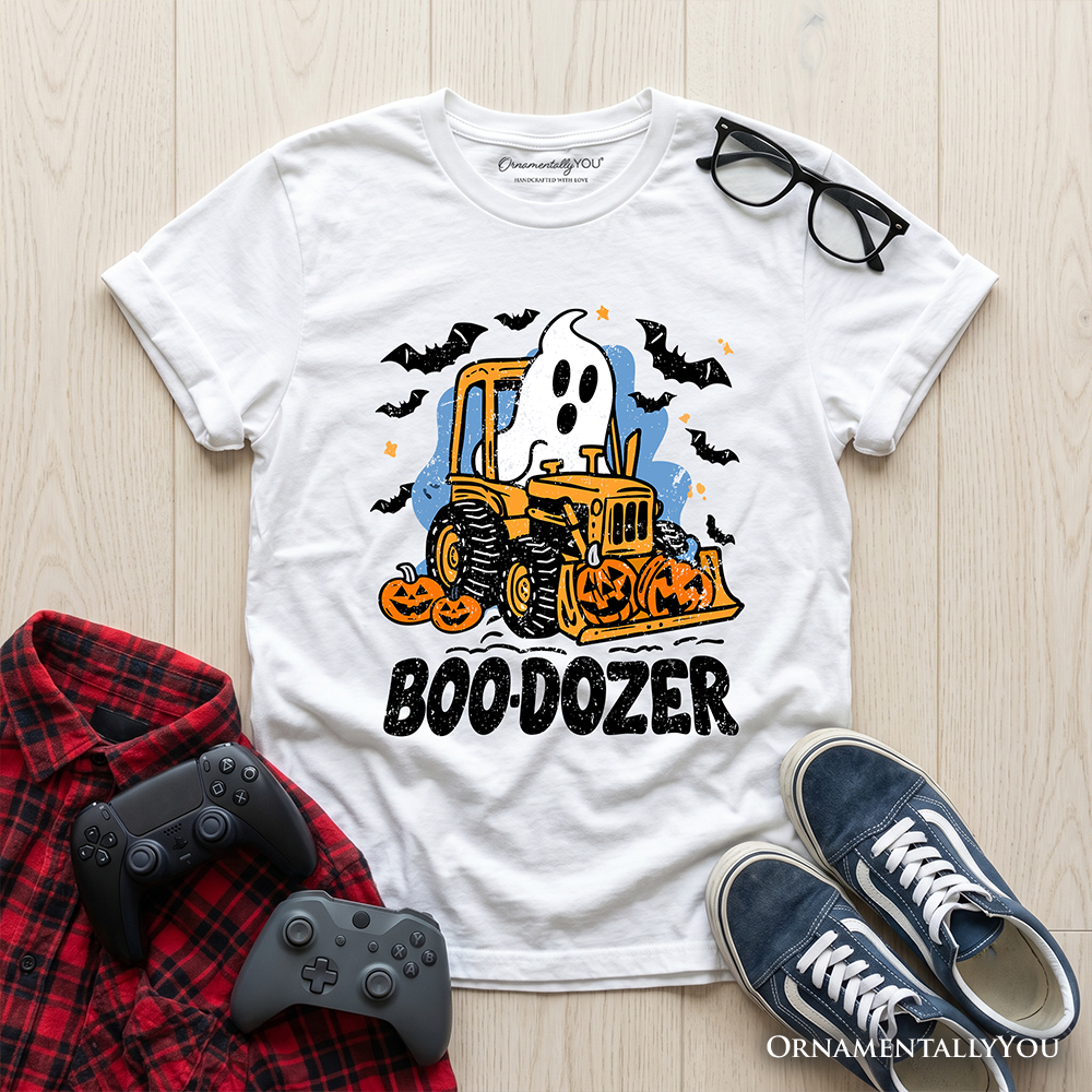 Boo Dozer Kids T-Shirt, Funny Halloween Construction Vehicle Tee for Youth Boys