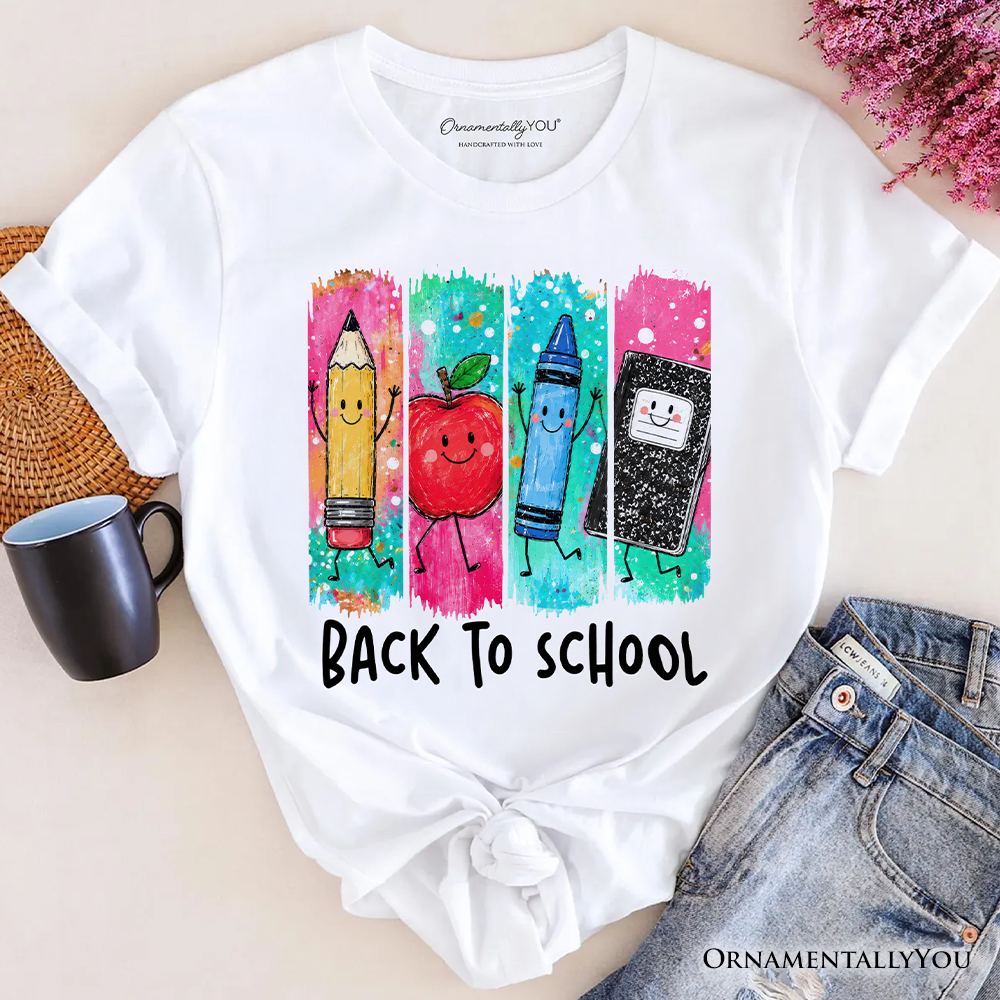 Brushstroke Back to School T-Shirt, Apple Pencil Notebook Tee for Teachers