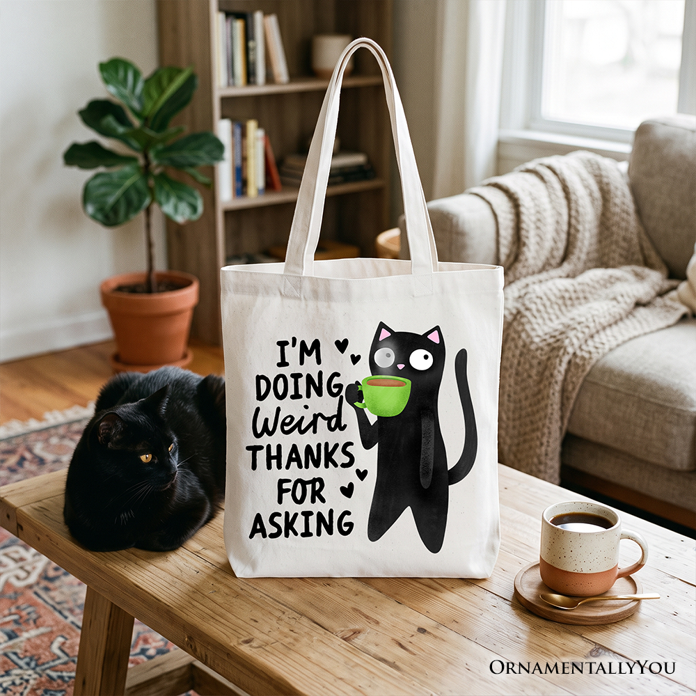 Coffee Black Cat Cute Tote Bag, I’m Doing Weird Funny Phrase Gift Shopper