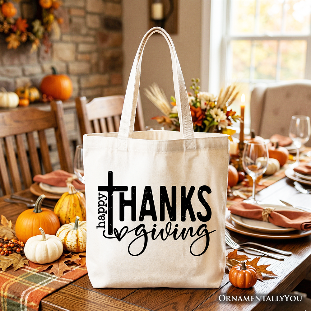 Happy Thanksgiving Minimalist Tote Bag, Christian Religious Fall Gift Shopper