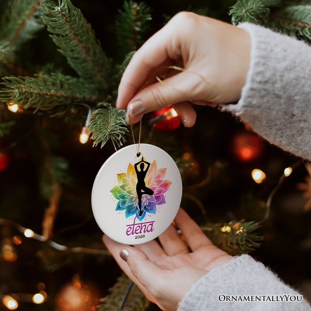 Colorful and Zen Personalized Yoga Ornament, Hatha Yoga Pose Customized Gift for Yogis