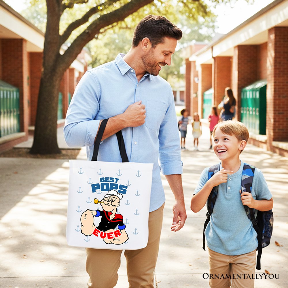 Best Pops Ever Canvas Tote Bag, Classic Popeye the Sailorman Dad Gift Bag for Fun and Strong Dads