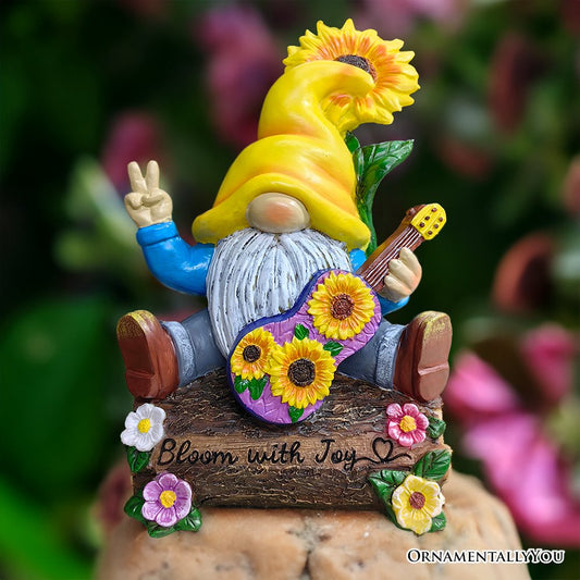 (Pre-Order) Bloom with Joy Sunflower Gnome 10" Garden Statue Figurine with Guitar, Spring and Summer Home Decoration