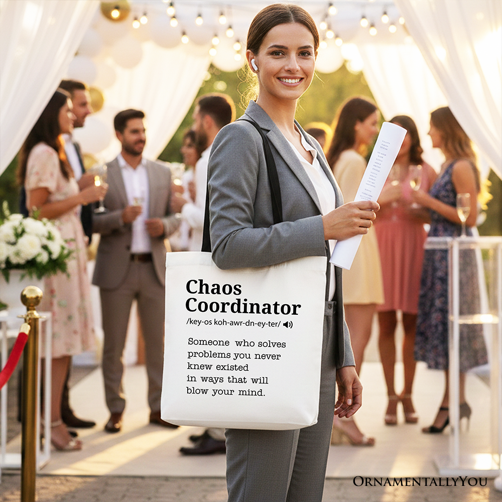 Chaos Coordinator Definition Personalized Canvas Tote Bag, Funny Gift Shopper for Busy Moms