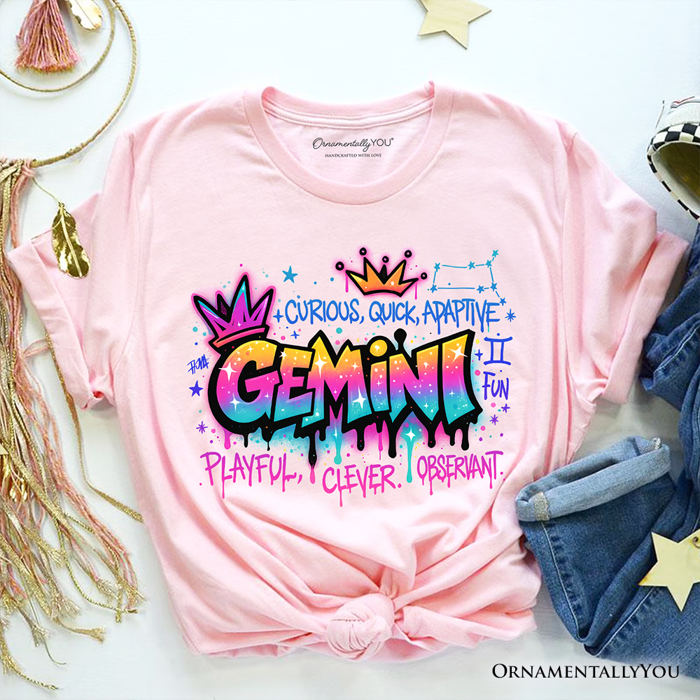 Gemini Graffiti Zodiac T-Shirt, Street Style Astrology Horoscope Tee