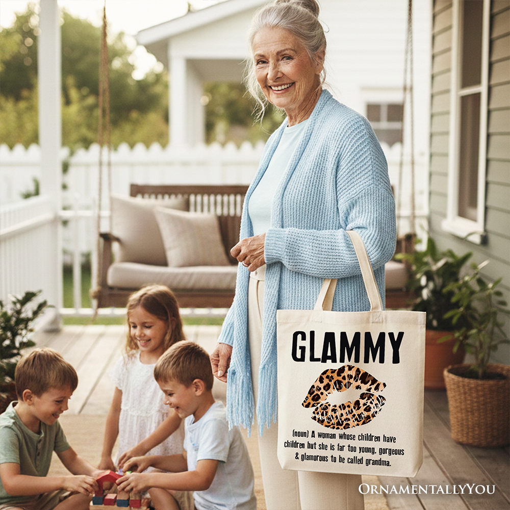 Glammy Leopard Lips Canvas Tote Bag, Coquette Gift Shopper for Stylish and Glamorous Grandmas