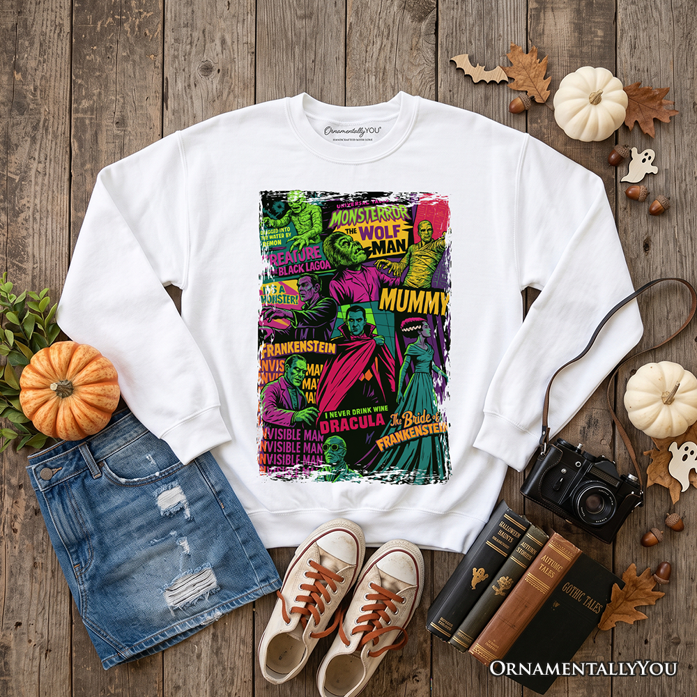 Horror Comic Classic Monsters Sweatshirt, Vintage Scary Halloween Sweater