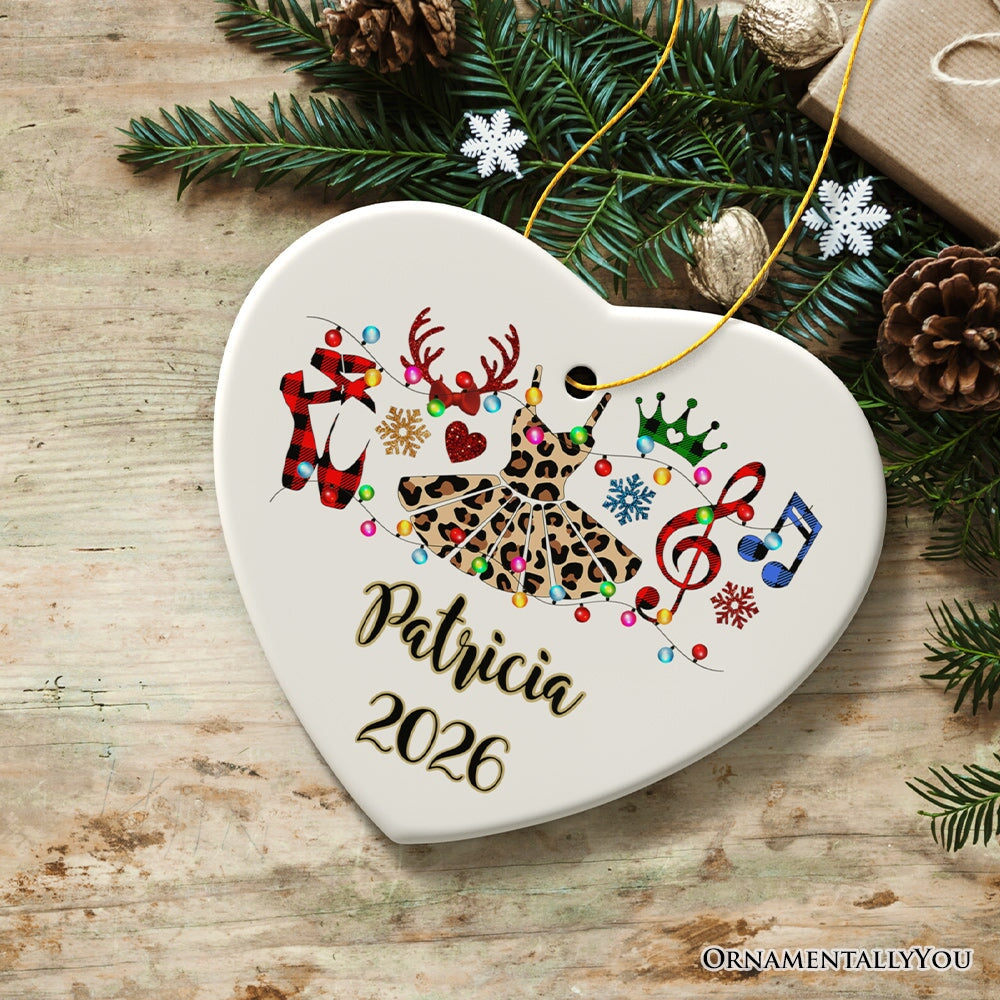 Personalized Ballet Buffalo Plaid Leopard Merry Christmas Ornament, Dance Teacher Gift
