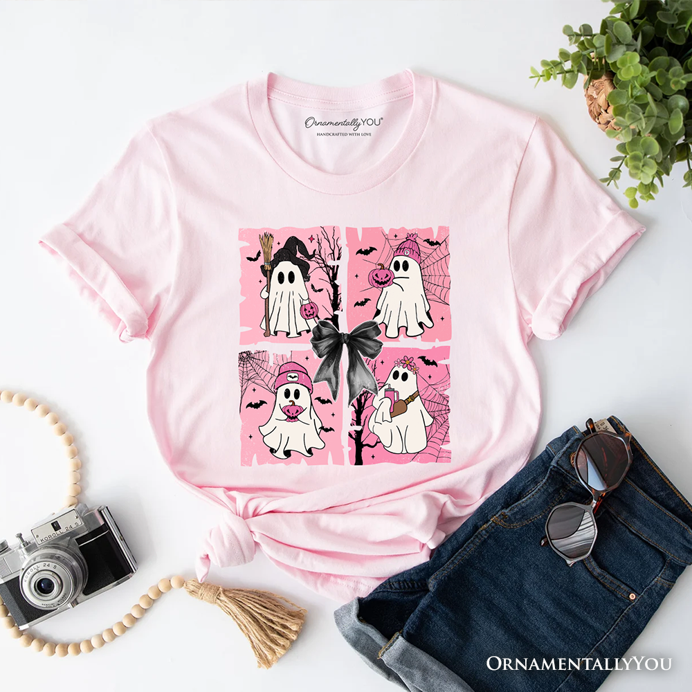 Pink Halloween Ghost T-Shirt, Coquette Spooky Season Tee for Girly Aesthetic