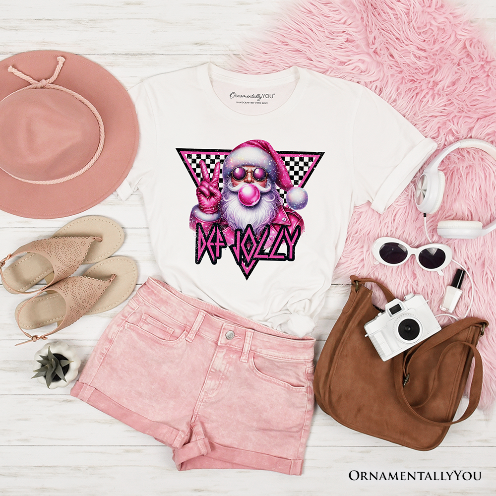Pink Santa Blowing Bubblegum T‑Shirt, Def Jolly Coquette Retro Christmas Tee