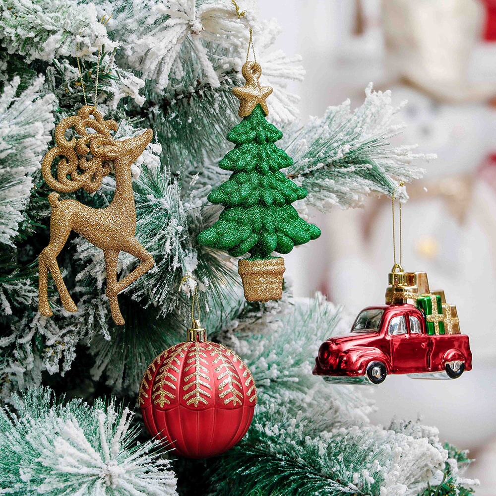 Vogue Black and Gold Ornament Set, Stylish Tree Set of 16 Glittery Baubles