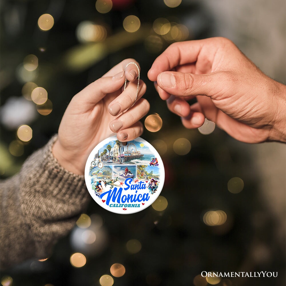 Santa Monica Resort Town Ceramic Ornament, California Coastal Christmas Souvenir and Decoration