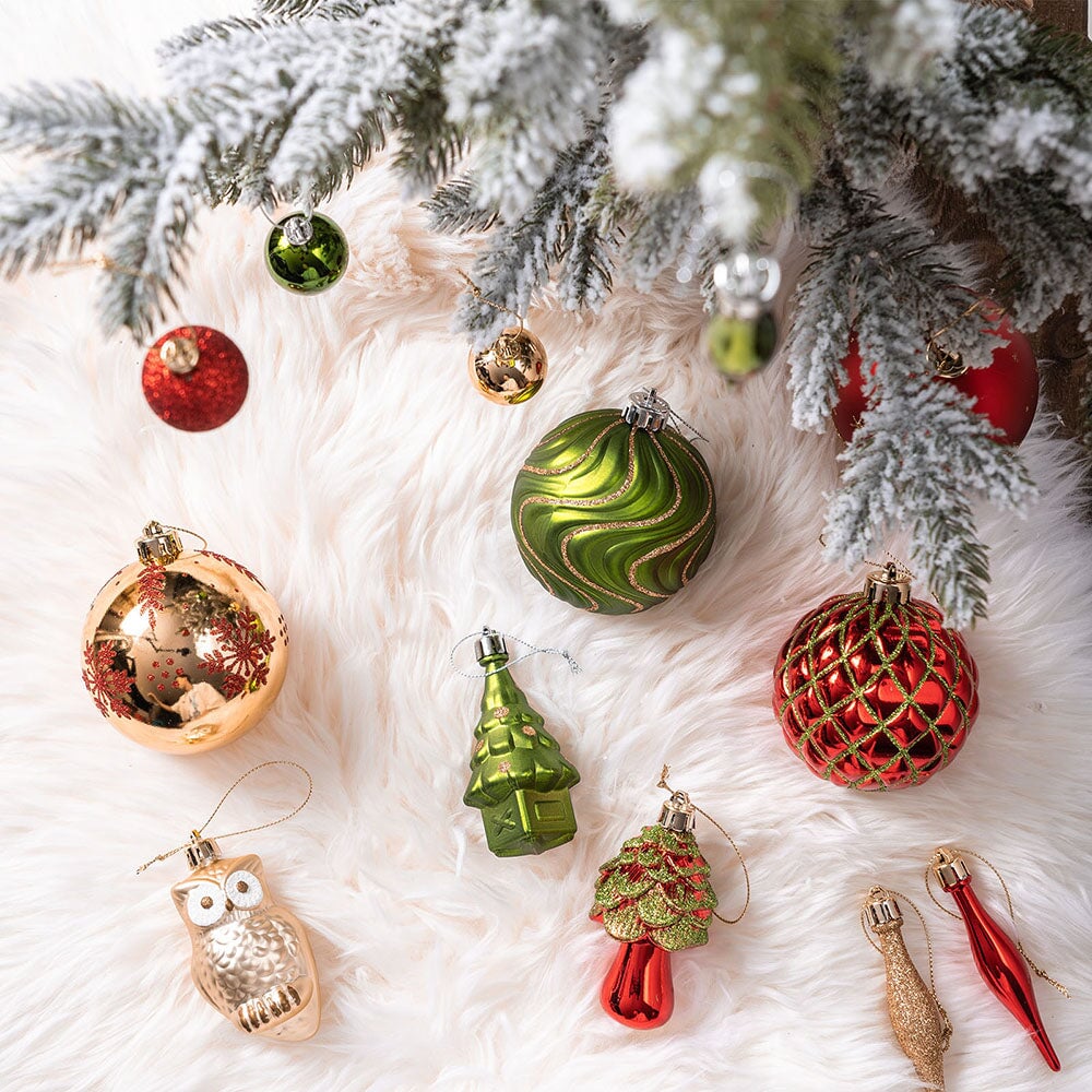 Super Large Enchanted Christmas Forest Ornament Bundle, Set of 80 Glittered Baubles, Snowflakes, Colored Icicles and Trees