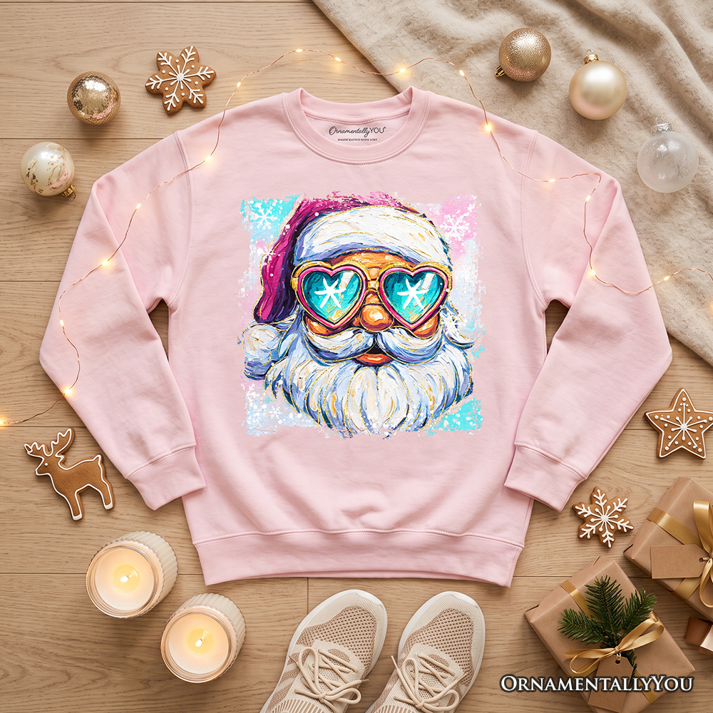 Merry Christmas Santa Sunglasses Christmas Sweatshirt, Funky Retro Holiday Sweater