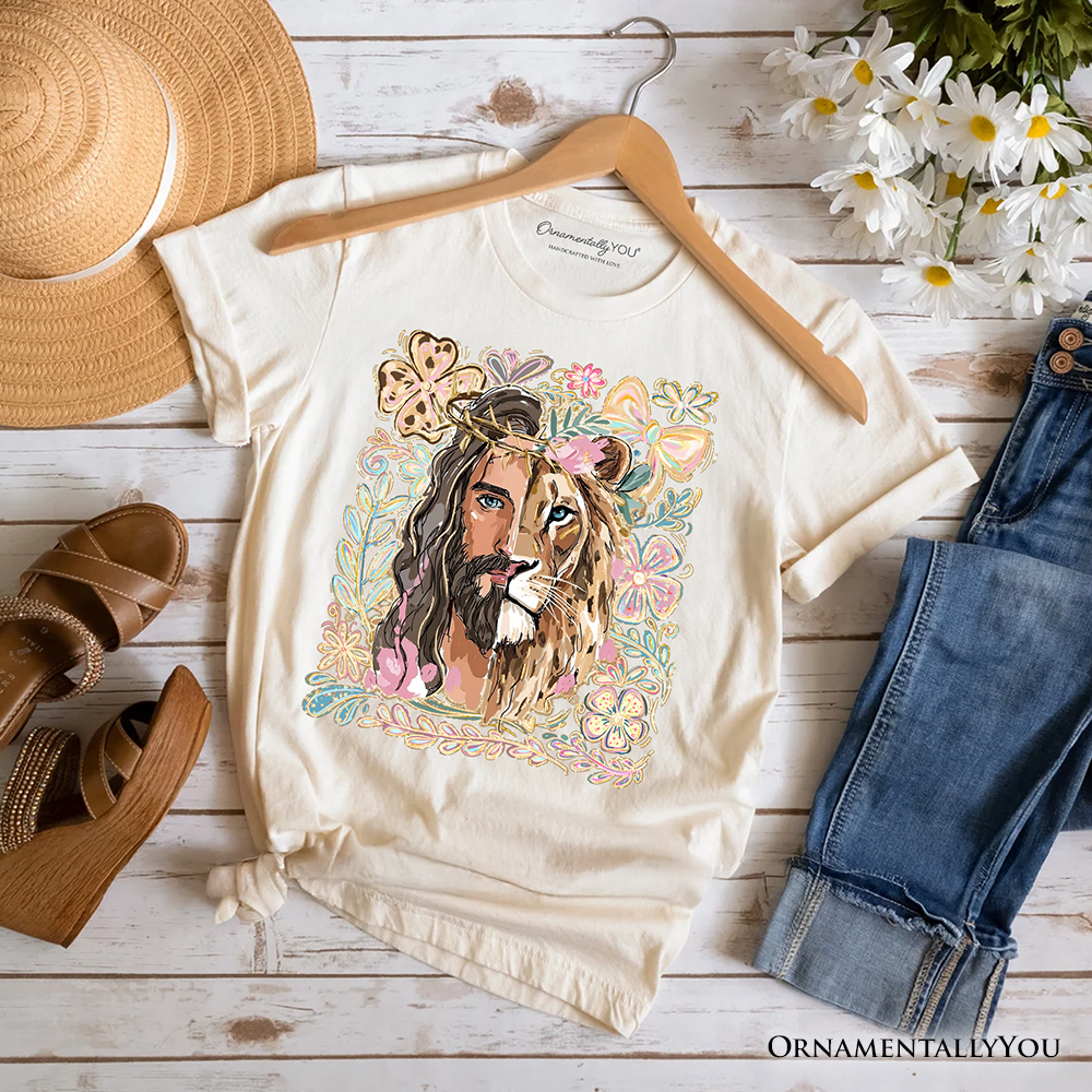 Lion of Judah Christian T-Shirt, Floral Jesus Religious Faith Tee