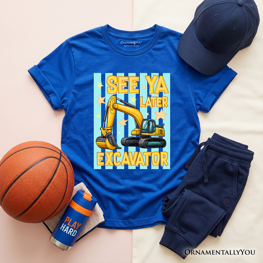 See Ya Later Excavator Kids T-Shirt, Retro Construction Vehicle Tee for Youth Boys