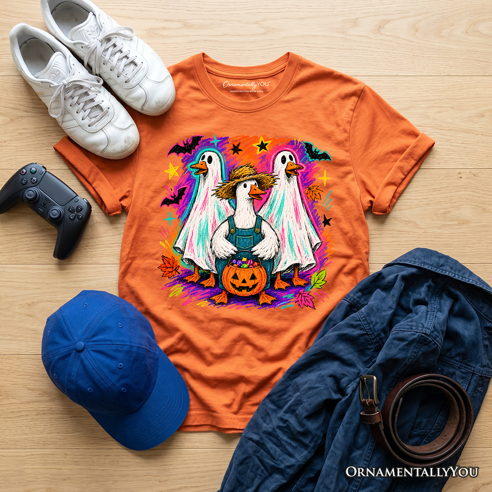 Kids Trick or Treat Geese T-Shirt, Colorful Halloween Ghost Costume Youth Tee