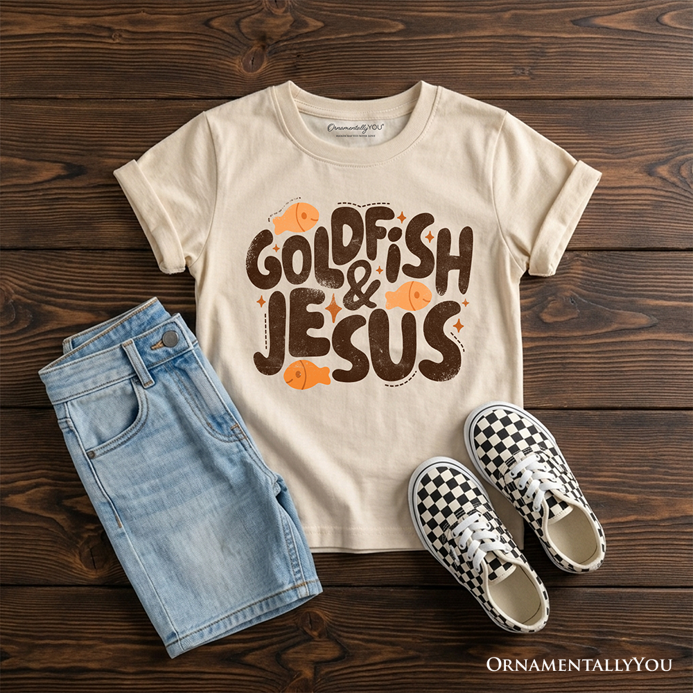 Goldfish and Jesus Kids T-Shirt, Retro Funny Christian Faith Tee for Youth