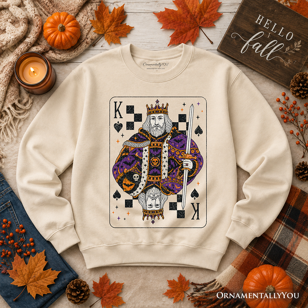 King of Spades Card Sweatshirt, Vintage Retro Halloween Sweater