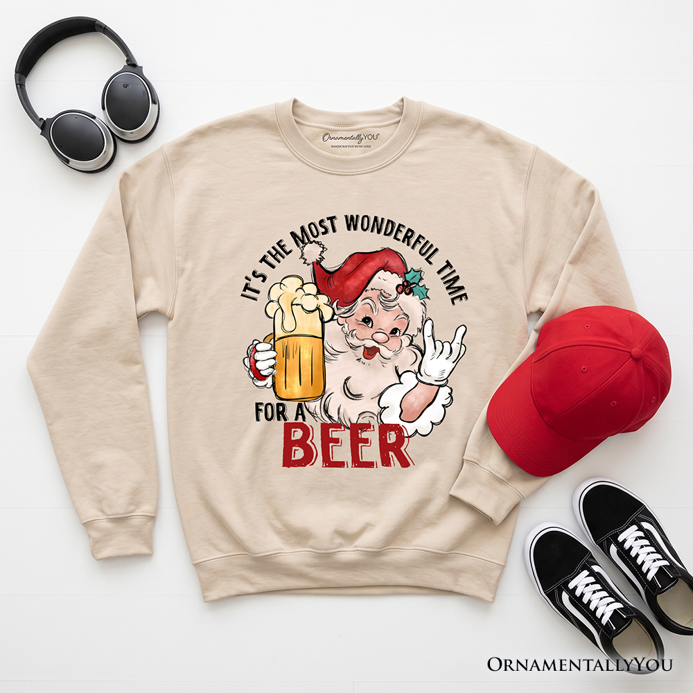 Santa Beer Christmas Sweatshirt, It’s The Most Wonderful Time Funny Holiday Sweater for Festive Drinkers