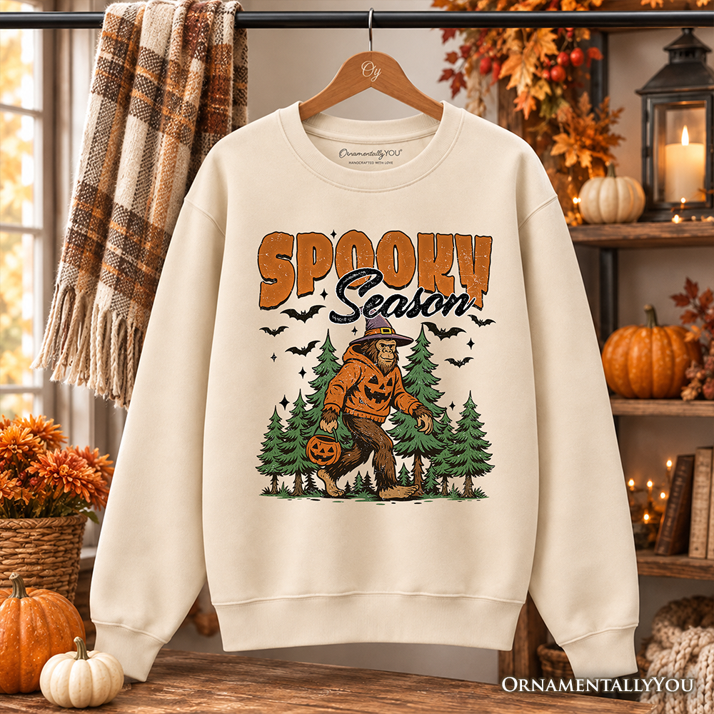 Spooky Season Bigfoot Sweatshirt, Halloween Sasquatch Pumpkin Sweater