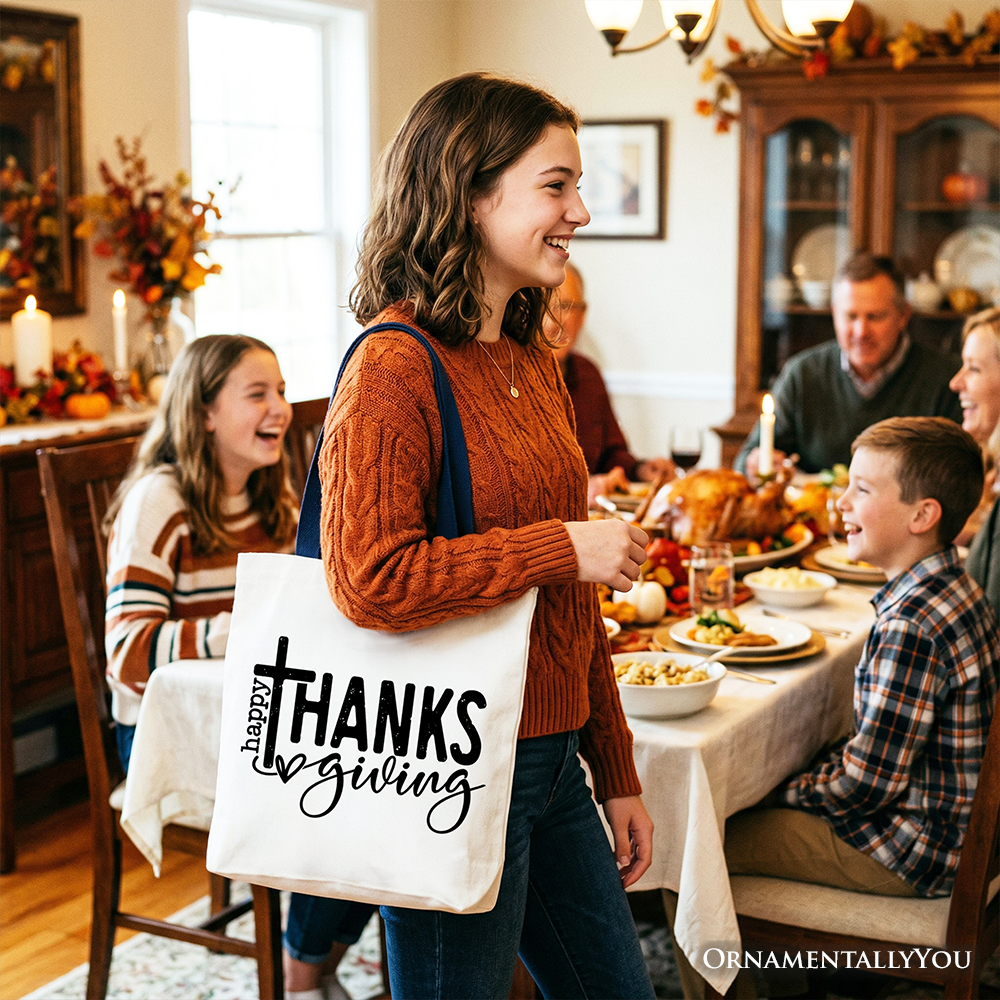 Happy Thanksgiving Minimalist Tote Bag, Christian Religious Fall Gift Shopper